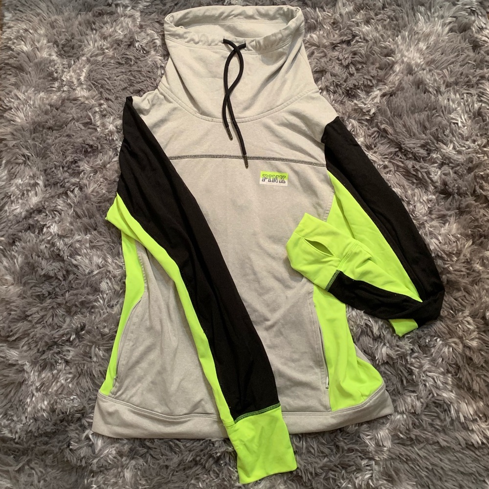 PINK Victoria's Secret Gray and Neon Green Sweater